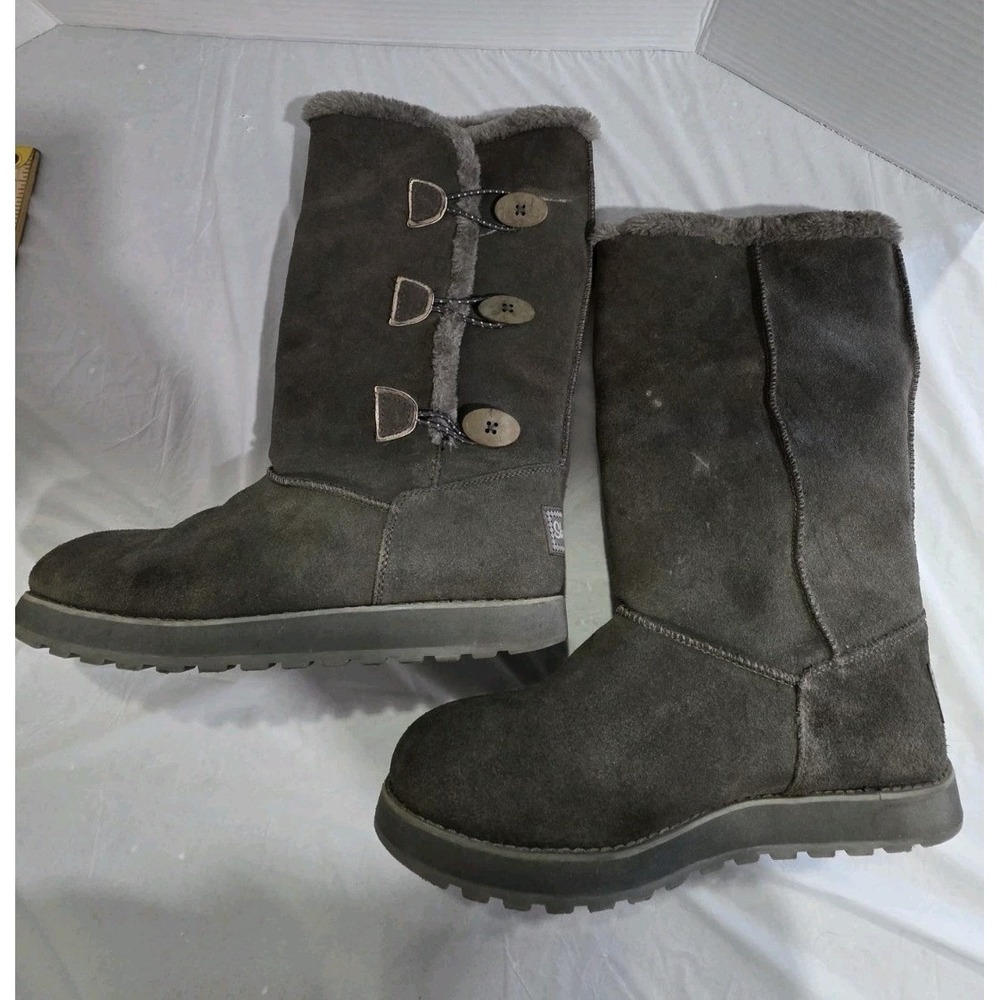 Skechers Womans Suede Boots Fleece Lined Pull On Flat Mid Calf Boot Grey Size 10 - Picture 5 of 11